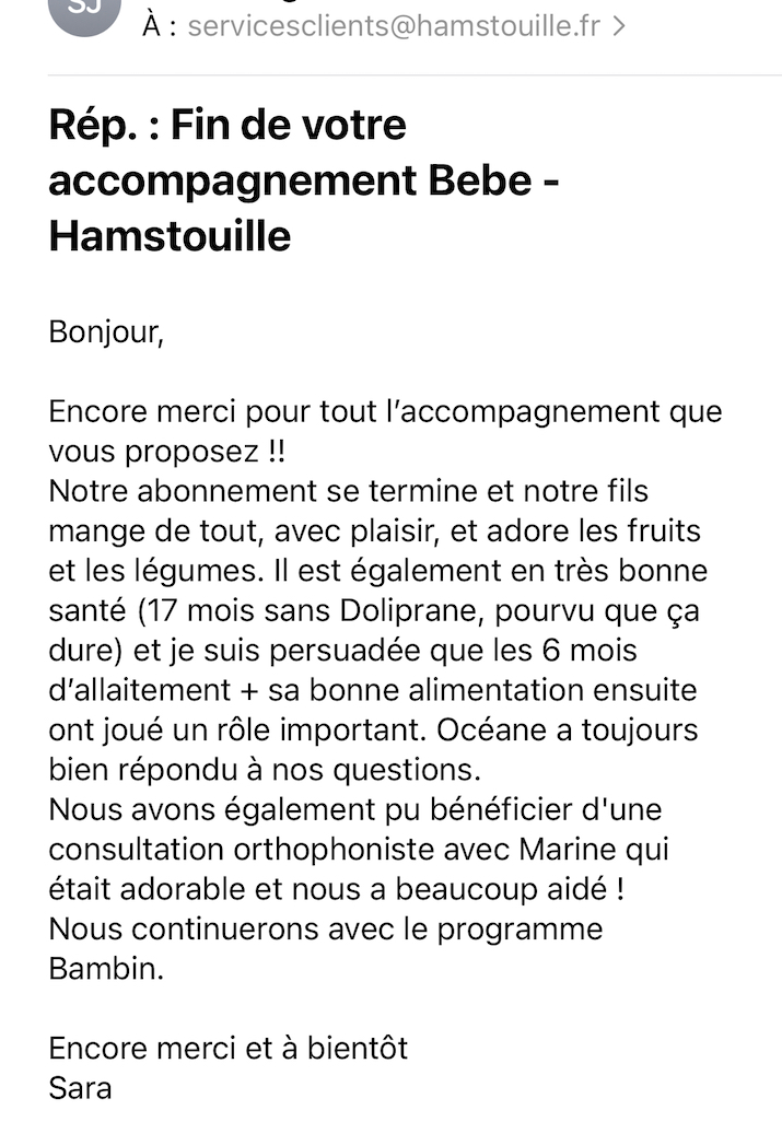 Recommandation cliente des services Hamstouille